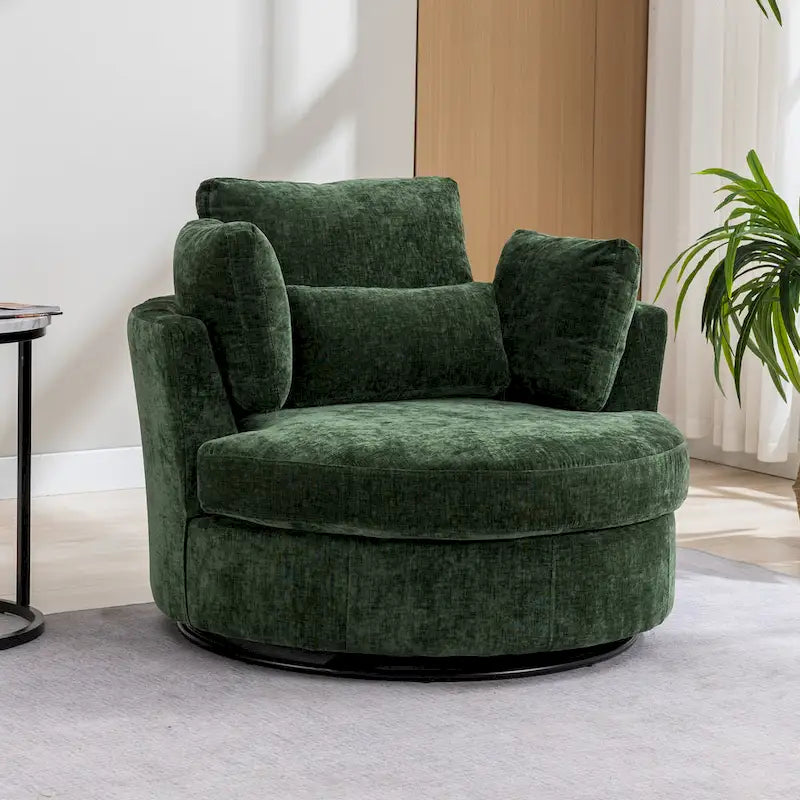 42.3W Upholstered Swivel Accent Chair with 4 Pillows and Half-Moon Storage Ottoman