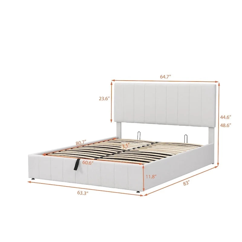 Queen size Upholstered Platform bed with a Hydraulic Storage System - Beige