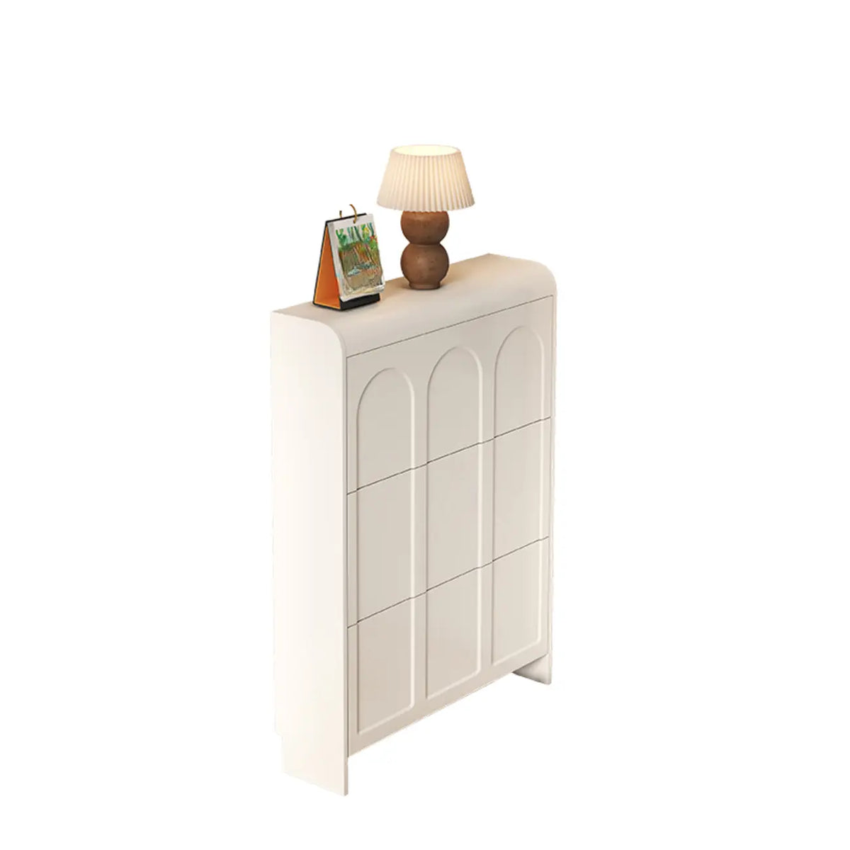 Slim Drop Front 3-Tier White Wood Shoe Storage Cabinet