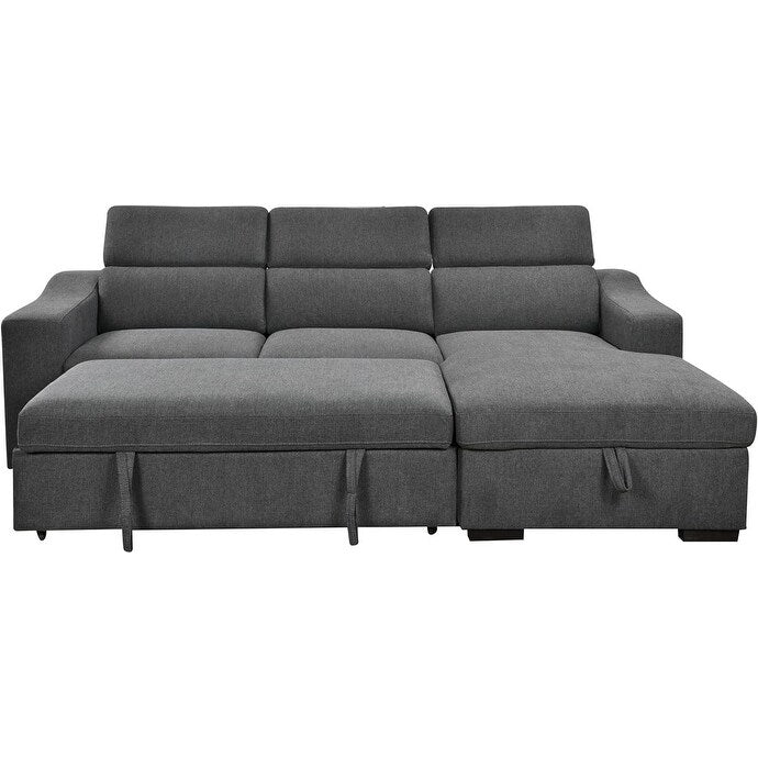 Roomfitters 103 Convertible Sectional Sofa with Storage Chaise, Adjustable Headrests, L-Shaped Sleeper Corner Sofa, Dark Gray