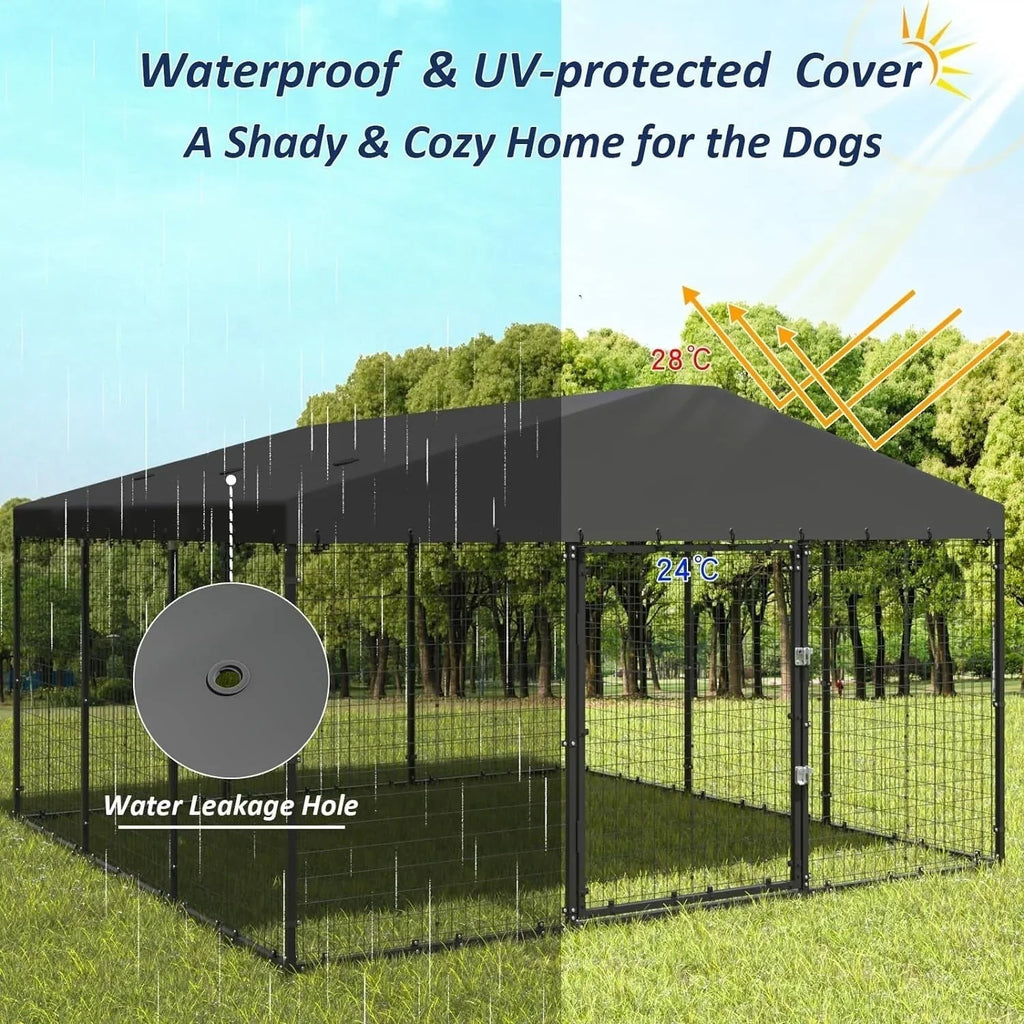W 118 x D 118 x H 70 Large Outdoor Dog Kennel,Heavy Duty Dog Cage Enclosure with Waterproof Roof