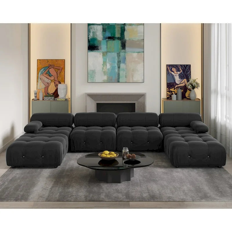 138  Convertible Modular Sectional Sofa, U-Shaped Minimalist Velvet Sofas Couches