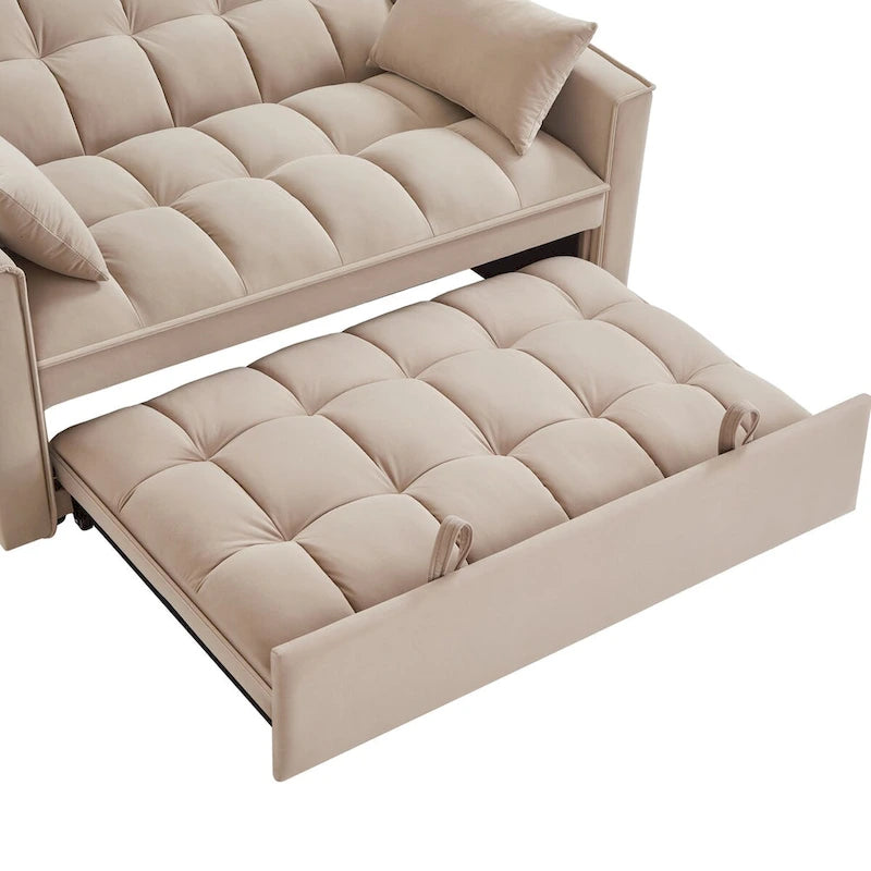 4 in1 Loveseat Sofa Bed with Armrests & Storage Pockets, Multi-Function Tufted Pull-out Sofa Bed with Adjustable Backrest