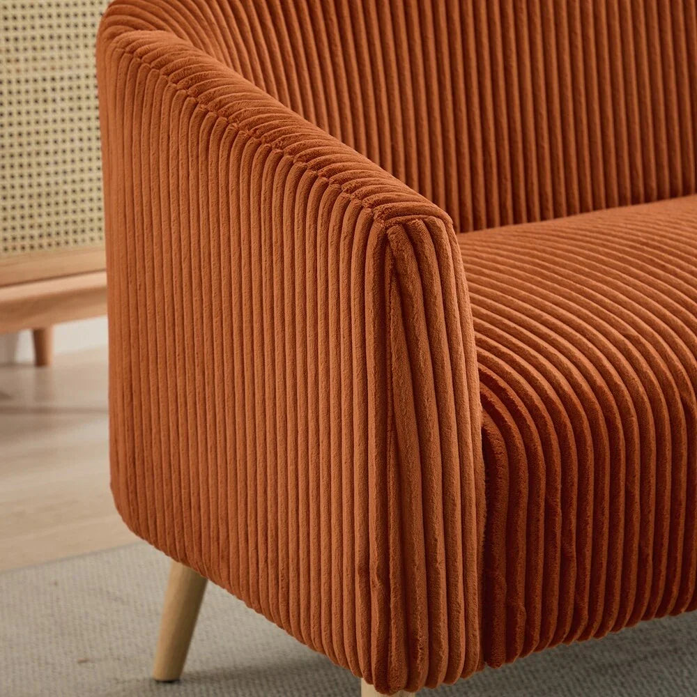Corduroy Fabric Upholstered 2-Seat Sofa with Wooden Walnut Legs