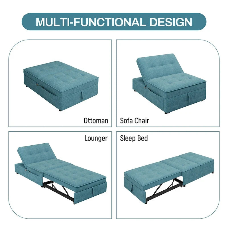 72.5 Linen 4-in-1 3-Seater Sleeper Sofa with 5-Level Adjustable Backrest And Storage Pocket