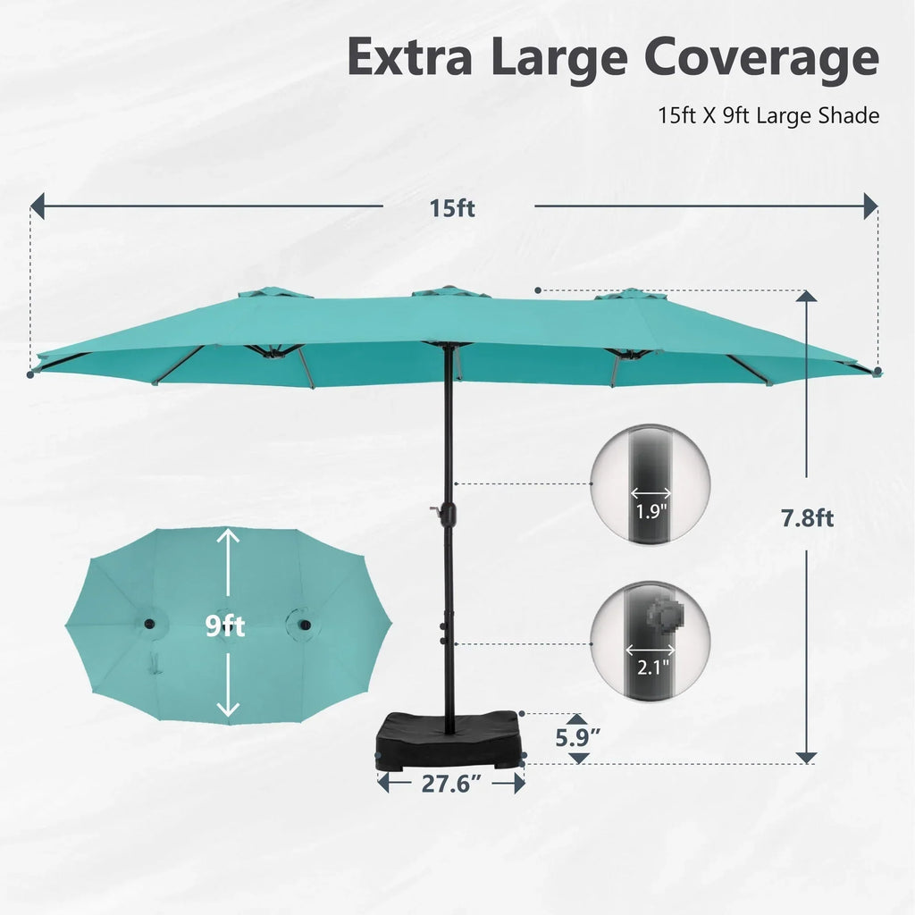 MAISON ARTS 15ft Double-Sided Patio Extra Large Twin Umbrella with Base Included