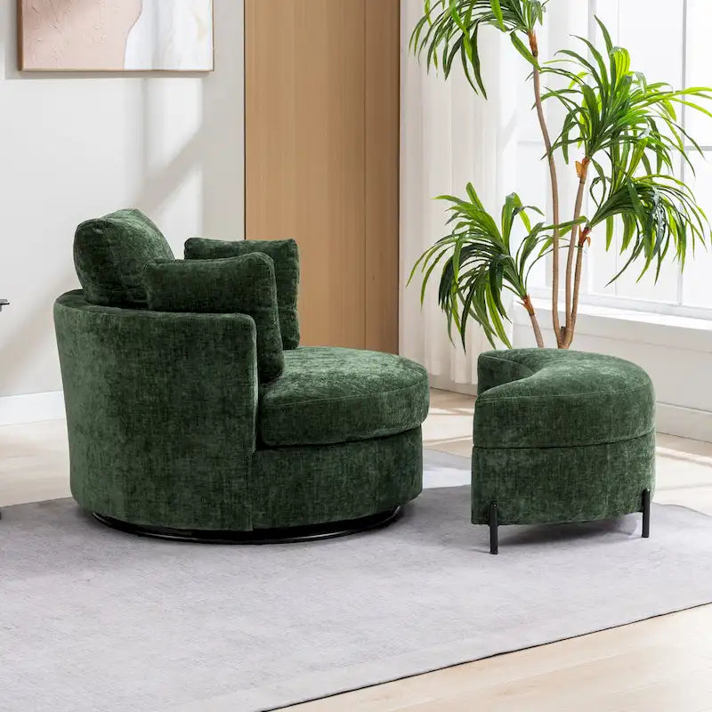 42.3W Upholstered Swivel Accent Chair with 4 Pillows and Half-Moon Storage Ottoman