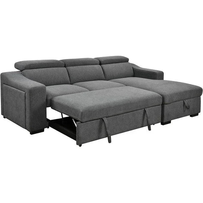 Roomfitters 103 Convertible Sectional Sofa with Storage Chaise, Adjustable Headrests, L-Shaped Sleeper Corner Sofa, Dark Gray