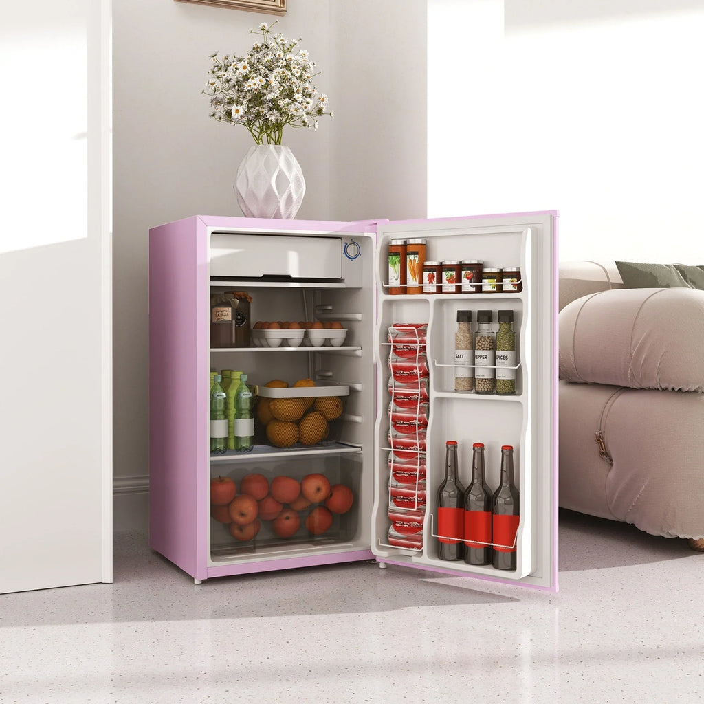 HOMCOM 3.2 Cu.Ft Mini Fridge with Freezer, Single Door Compact Refrigerator with Adjustable Thermostat for Bedroom