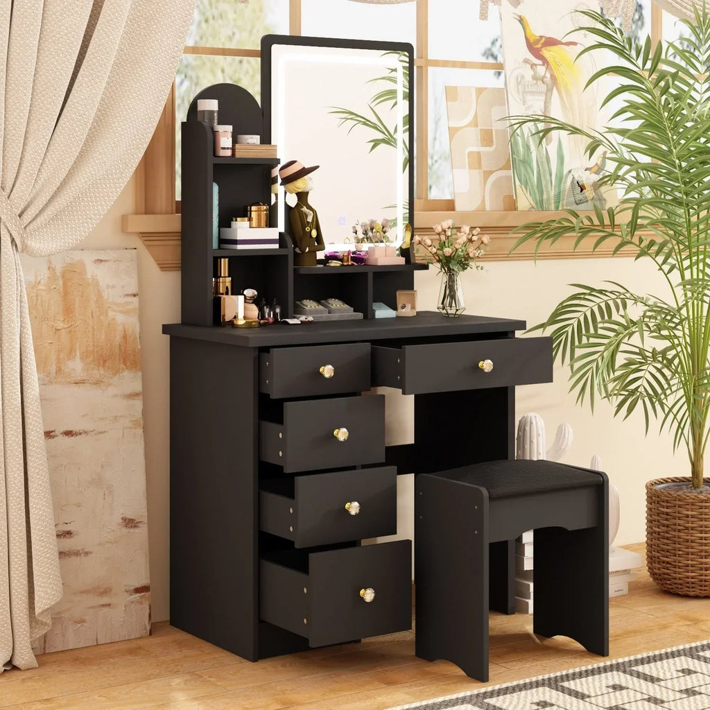 Makeup Vanity Set Table With LED Light &Mirror & Stool