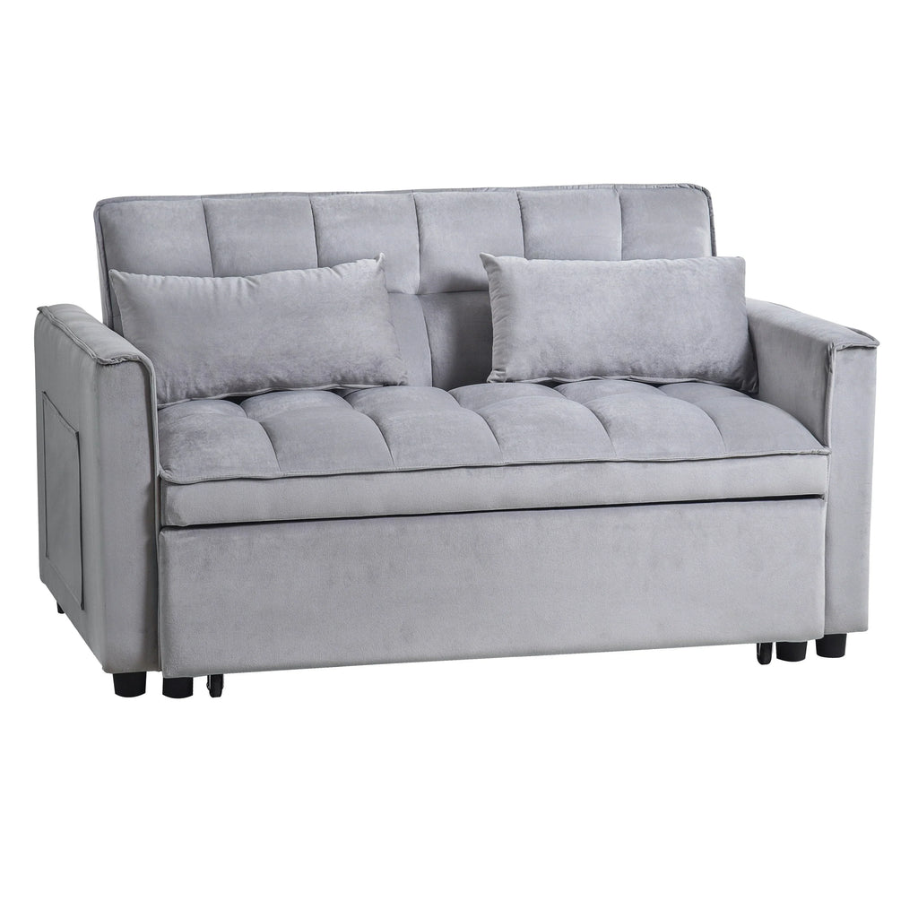 Modern Pull-Out Couch Bed, 3-in-1 Sleeper Sofa with Adjustable Backrest, Velvet Loveseat, Pillows & Side Pockets