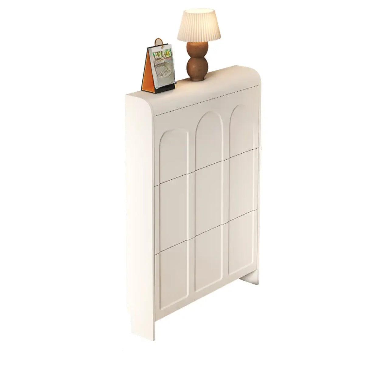 Slim Drop Front 3-Tier White Wood Shoe Storage Cabinet