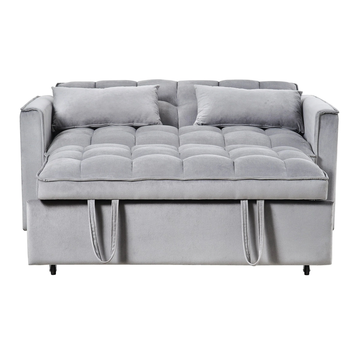 Modern Pull-Out Couch Bed, 3-in-1 Sleeper Sofa with Adjustable Backrest, Velvet Loveseat, Pillows & Side Pockets