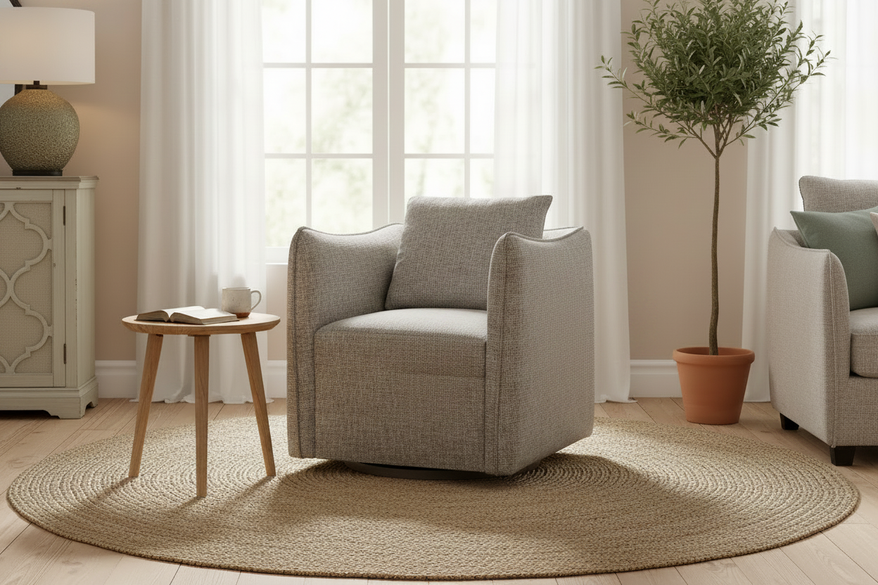 Woven Linen Swivel Chair - Interior Scene No Throw